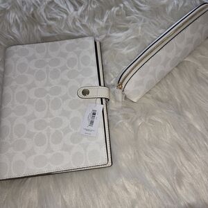 Coach White Signature Canvas Organizer with Zip Pouch and Gold-Tone Hardware